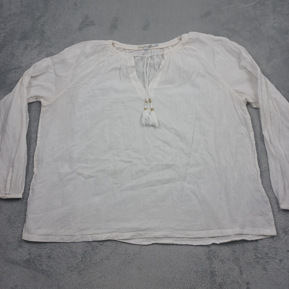 Boden Top Womens 18 White Tassel Long Sleeve Lightweight Cotton